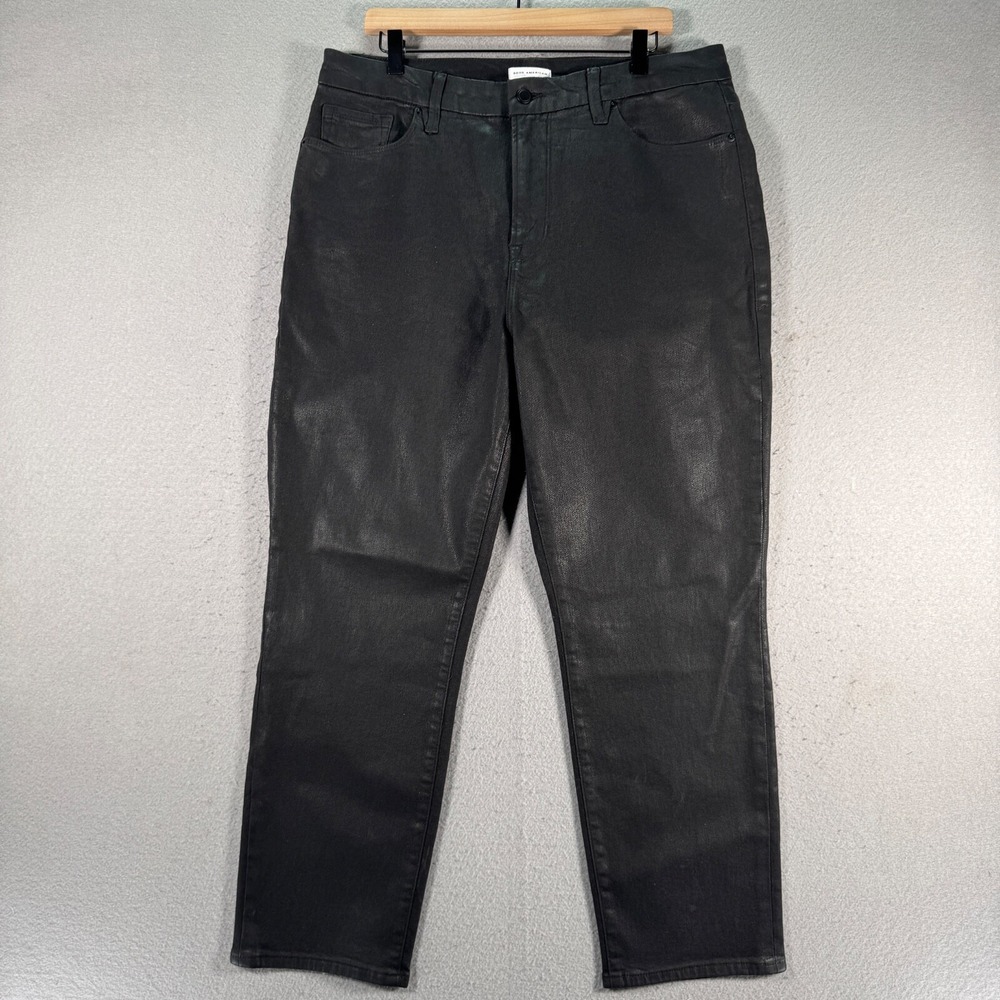 Good American Textured Coated Jeans‎ Womens Plus 16 Black Slim Straight Comfort
